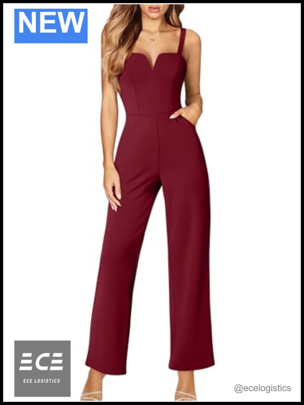 Wide Leg Jumpsuit Sleeveless Sweetheart Neck Side Pockets Slim Fit One Piece